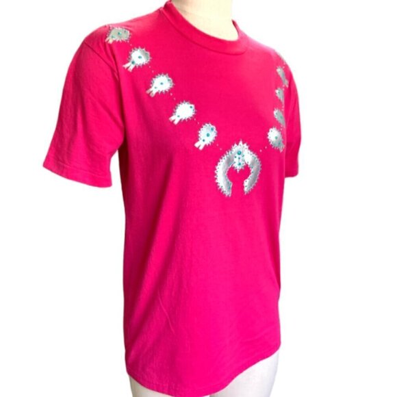 Sunbelt Sportswear Tee Pink Silver & Turquoise Squash Blossoms Sz M Pink 33Q - Picture 2 of 8